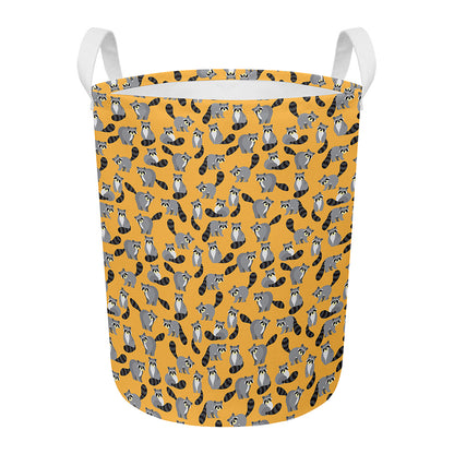 Cute Raccoon Pattern Print Round Laundry Basket