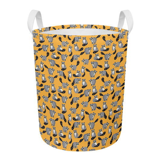 Cute Raccoon Pattern Print Round Laundry Basket
