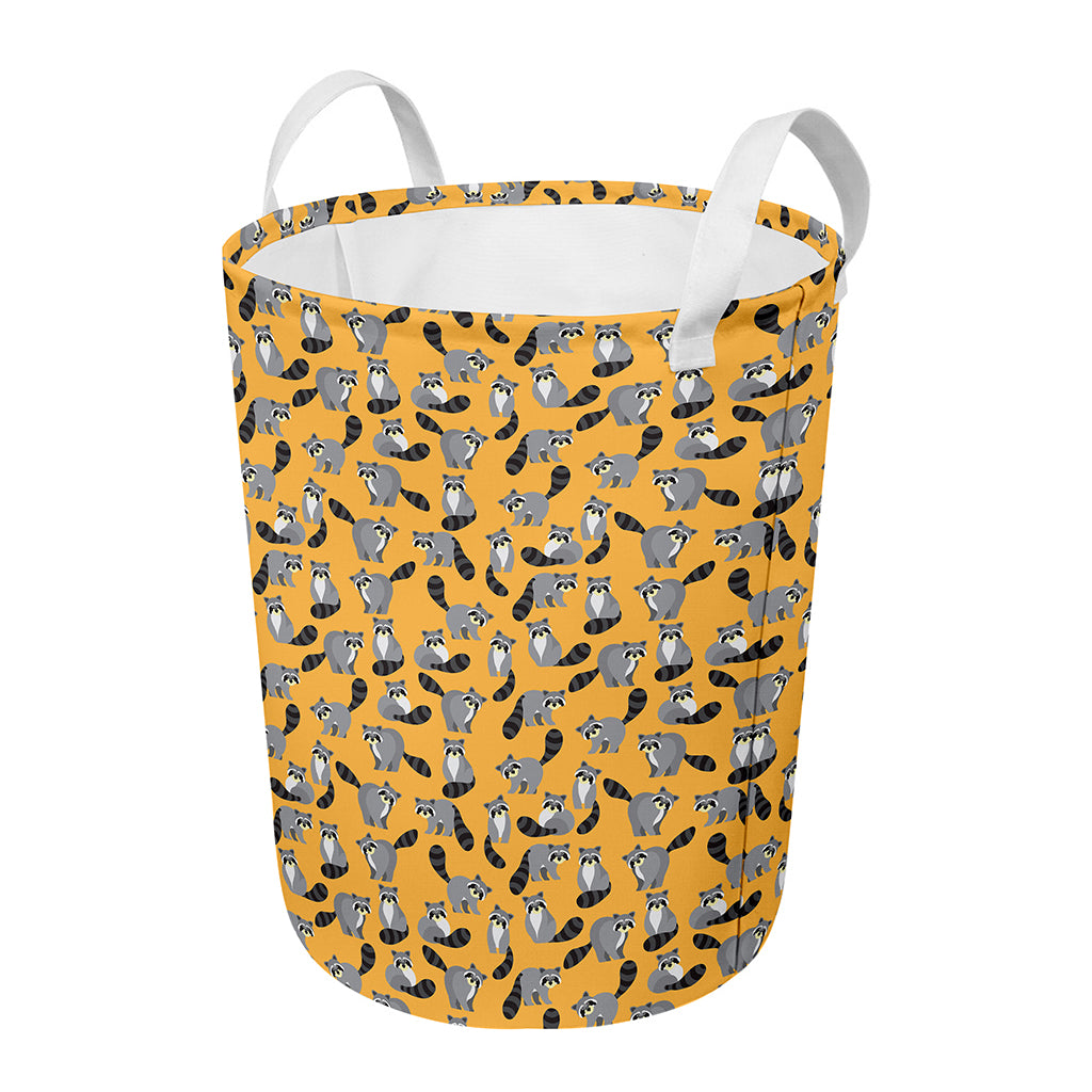 Cute Raccoon Pattern Print Round Laundry Basket