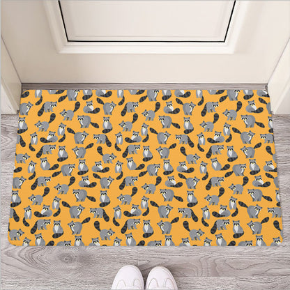 Cute Raccoon Pattern Print Rubber Doormat