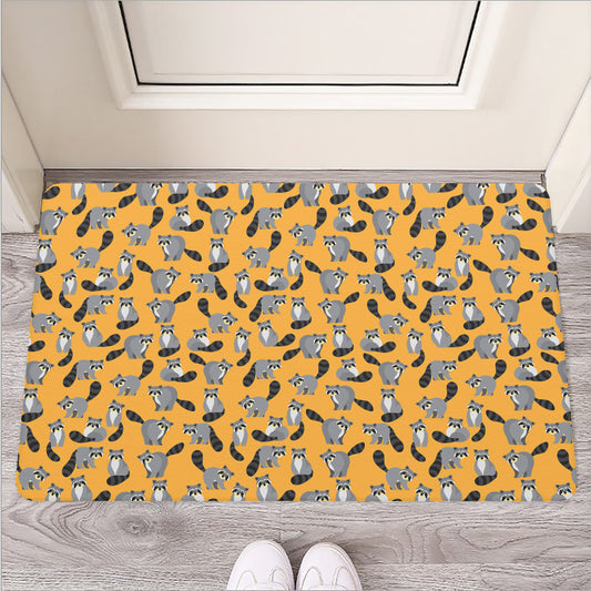Cute Raccoon Pattern Print Rubber Doormat