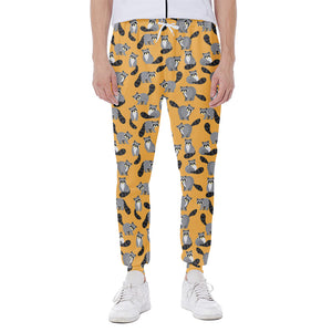 Cute Raccoon Pattern Print Scuba Joggers