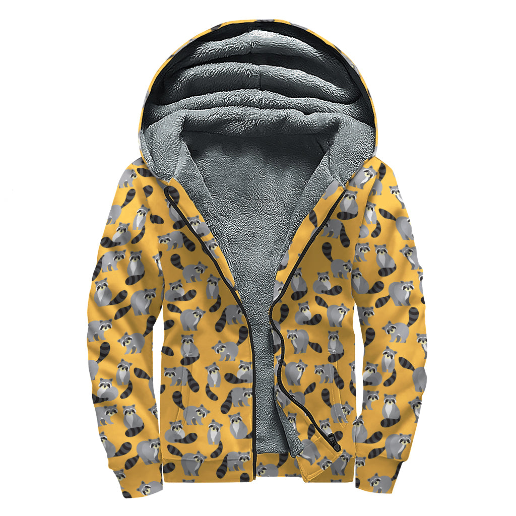 Cute Raccoon Pattern Print Sherpa Lined Zip Up Hoodie