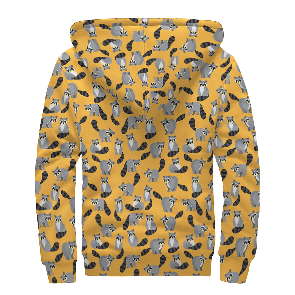 Cute Raccoon Pattern Print Sherpa Lined Zip Up Hoodie