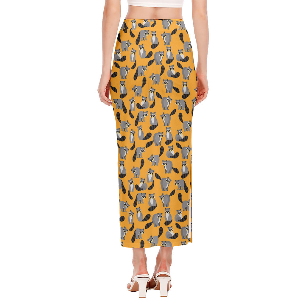 Cute Raccoon Pattern Print Side Slit Maxi Skirt