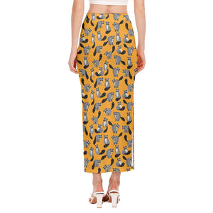 Cute Raccoon Pattern Print Side Slit Maxi Skirt