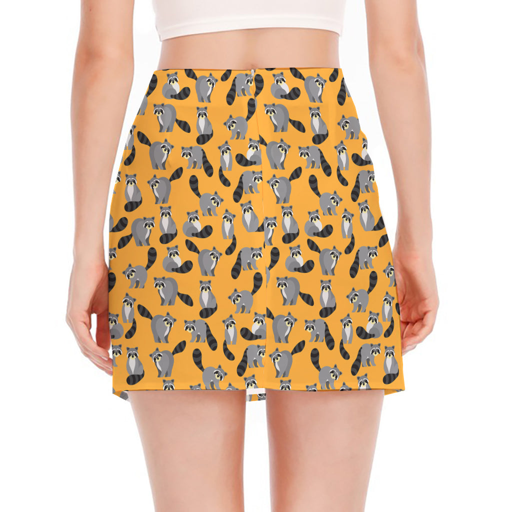 Cute Raccoon Pattern Print Side Slit Mini Skirt