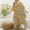 Cute Raccoon Pattern Print Silk V-Neck Kaftan Dress