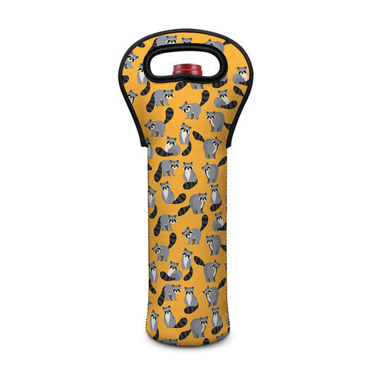 Cute Raccoon Pattern Print Single Neoprene Wine Tote