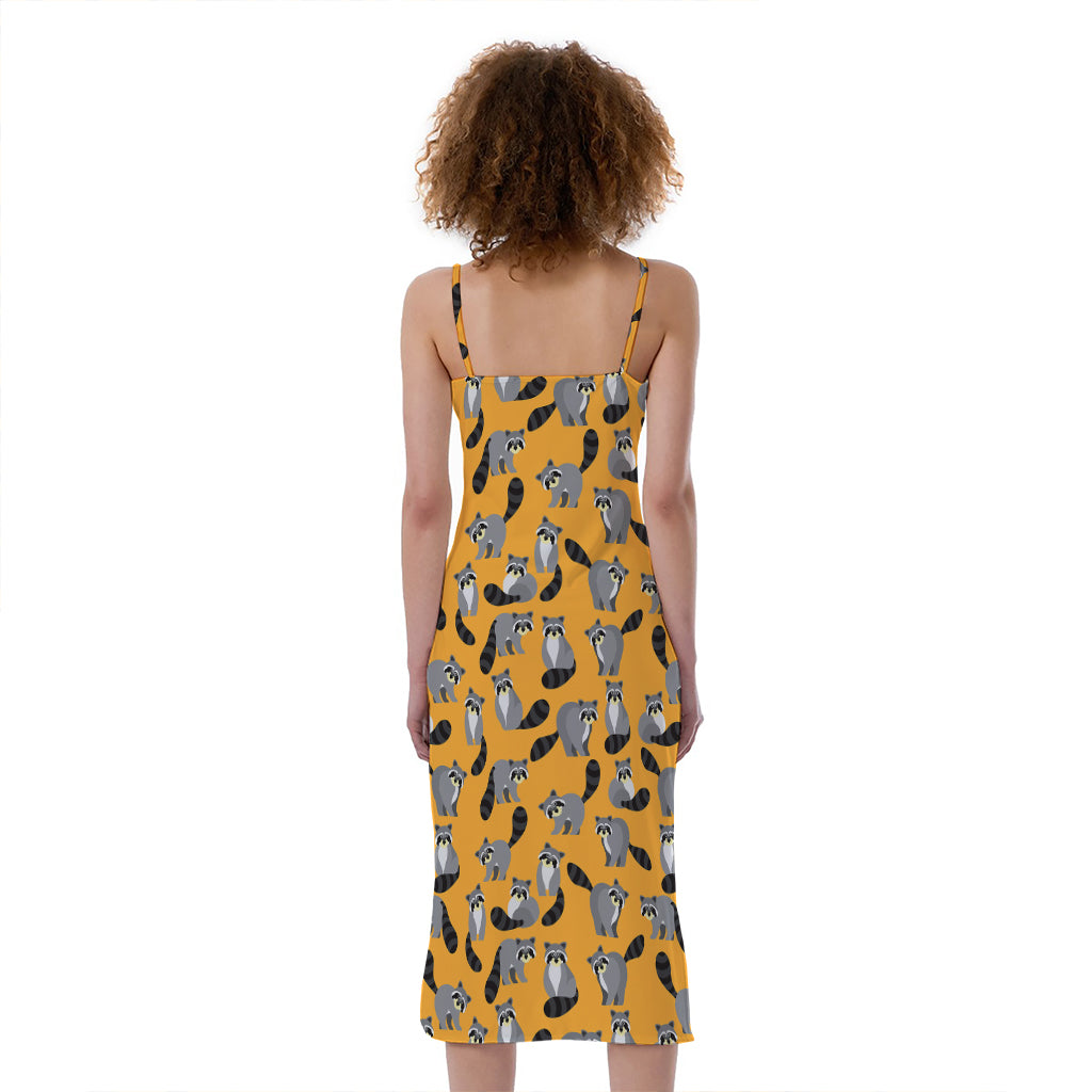 Cute Raccoon Pattern Print Slim Fit Midi Cami Dress