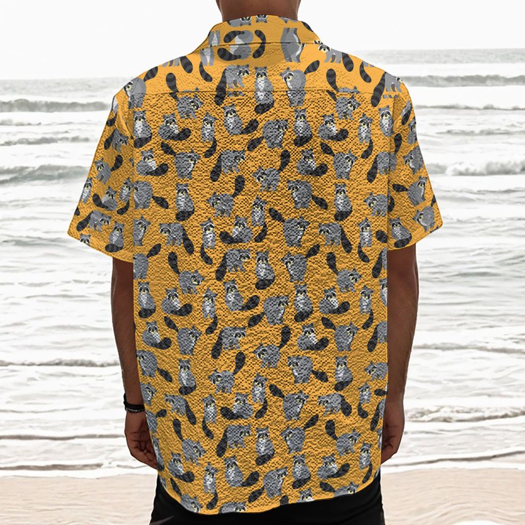 Cute Raccoon Pattern Print Textured Short Sleeve Shirt