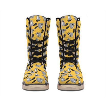 Cute Raccoon Pattern Print Winter Boots