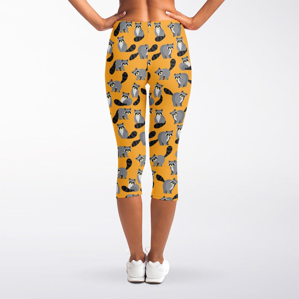 Cute Raccoon Pattern Print Women's Capri Leggings