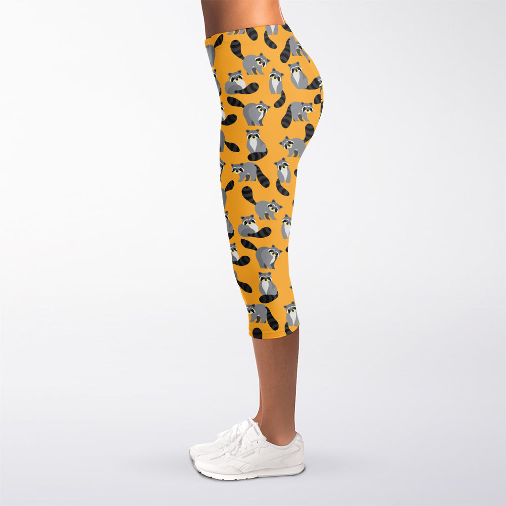 Cute Raccoon Pattern Print Women's Capri Leggings