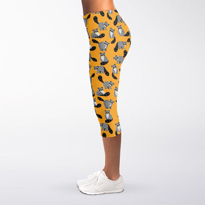 Cute Raccoon Pattern Print Women's Capri Leggings