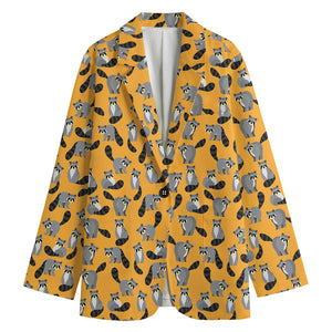 Cute Raccoon Pattern Print Women's Cotton Blazer