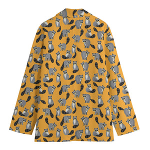 Cute Raccoon Pattern Print Women's Cotton Blazer