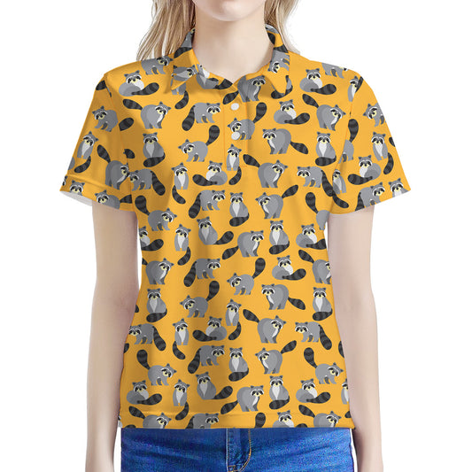 Cute Raccoon Pattern Print Women's Polo Shirt