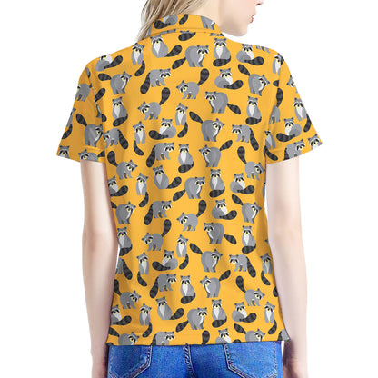 Cute Raccoon Pattern Print Women's Polo Shirt