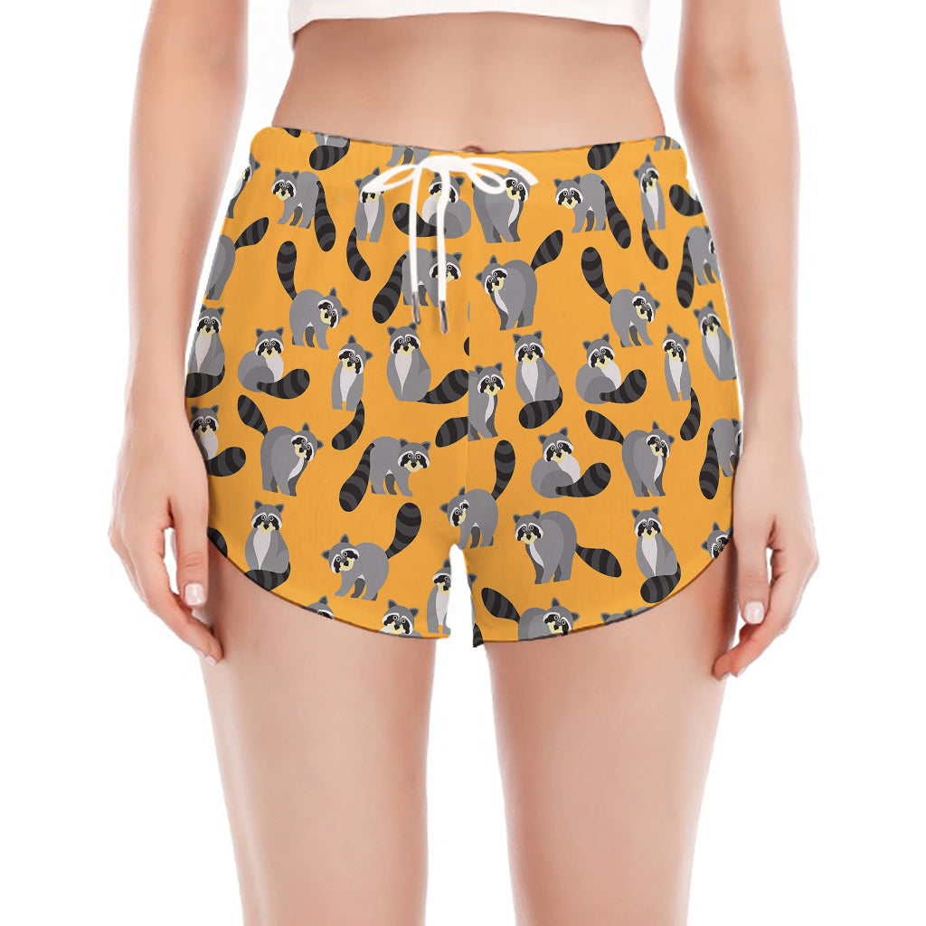 Cute Raccoon Pattern Print Women's Split Running Shorts