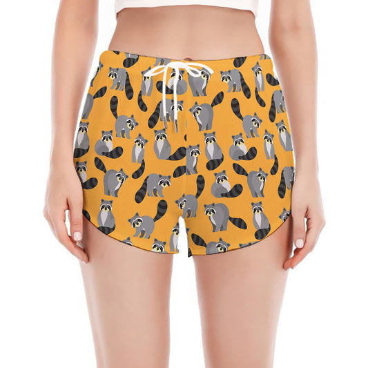 Cute Raccoon Pattern Print Women's Split Running Shorts