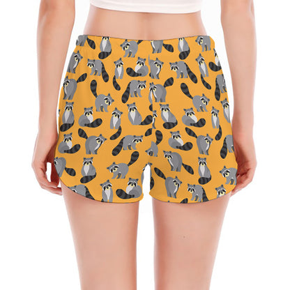 Cute Raccoon Pattern Print Women's Split Running Shorts