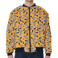 Cute Raccoon Pattern Print Zip Sleeve Bomber Jacket