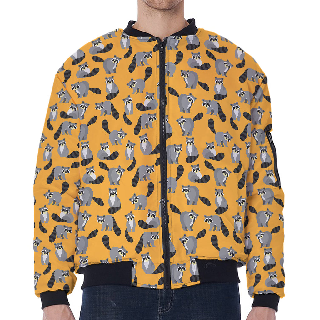 Cute Raccoon Pattern Print Zip Sleeve Bomber Jacket
