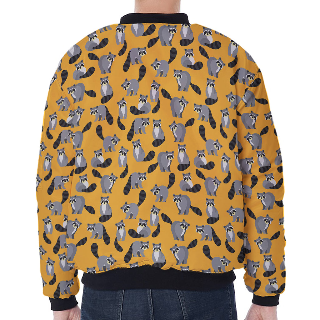 Cute Raccoon Pattern Print Zip Sleeve Bomber Jacket