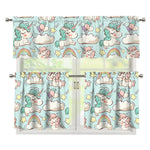 Cute Rainbow Unicorn Pattern Print 3 Piece Kitchen Curtains