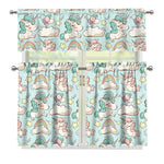 Cute Rainbow Unicorn Pattern Print 3 Piece Kitchen Curtains