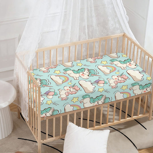 Cute Rainbow Unicorn Pattern Print Baby Crib Sheet