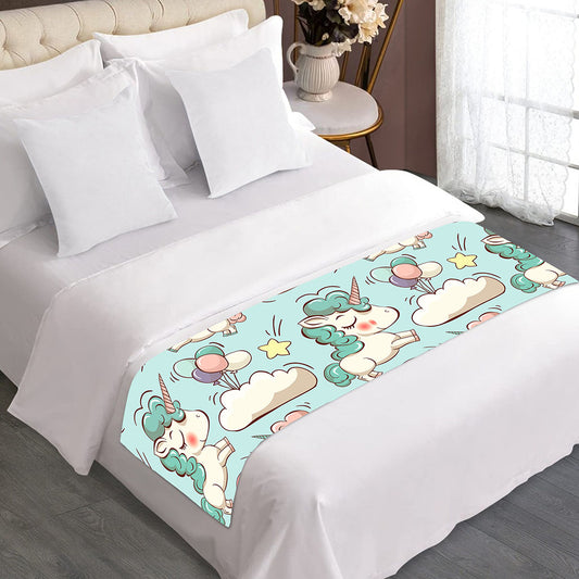 Cute Rainbow Unicorn Pattern Print Bed Runner