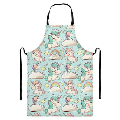 Cute Rainbow Unicorn Pattern Print Bib Apron With Pocket