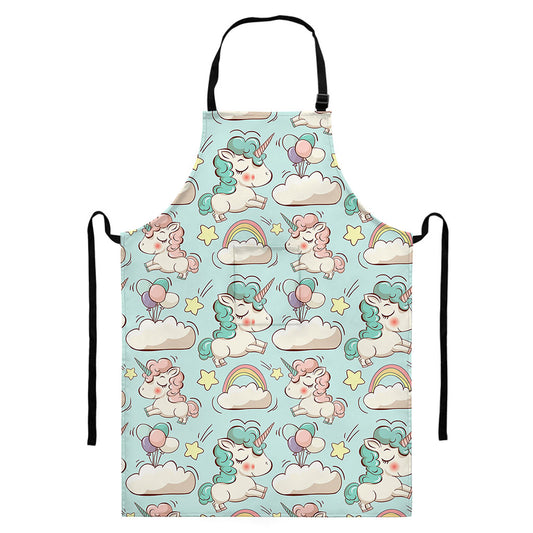 Cute Rainbow Unicorn Pattern Print Bib Apron With Pocket