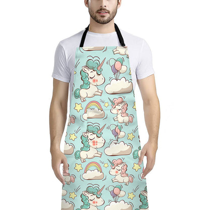Cute Rainbow Unicorn Pattern Print Bib Apron With Pocket