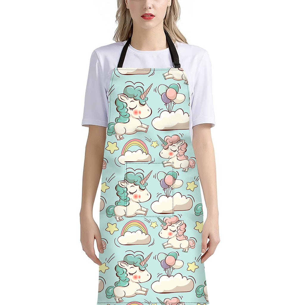 Cute Rainbow Unicorn Pattern Print Bib Apron With Pocket
