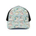 Cute Rainbow Unicorn Pattern Print Black Mesh Trucker Hat