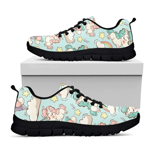 Cute Rainbow Unicorn Pattern Print Black Running Shoes
