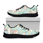 Cute Rainbow Unicorn Pattern Print Black Running Shoes