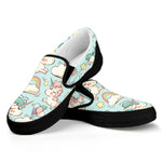 Cute Rainbow Unicorn Pattern Print Black Slip On Sneakers