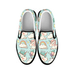 Cute Rainbow Unicorn Pattern Print Black Slip On Sneakers