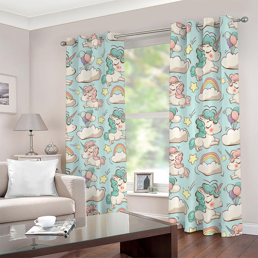 Cute Rainbow Unicorn Pattern Print Blackout Grommet Curtains
