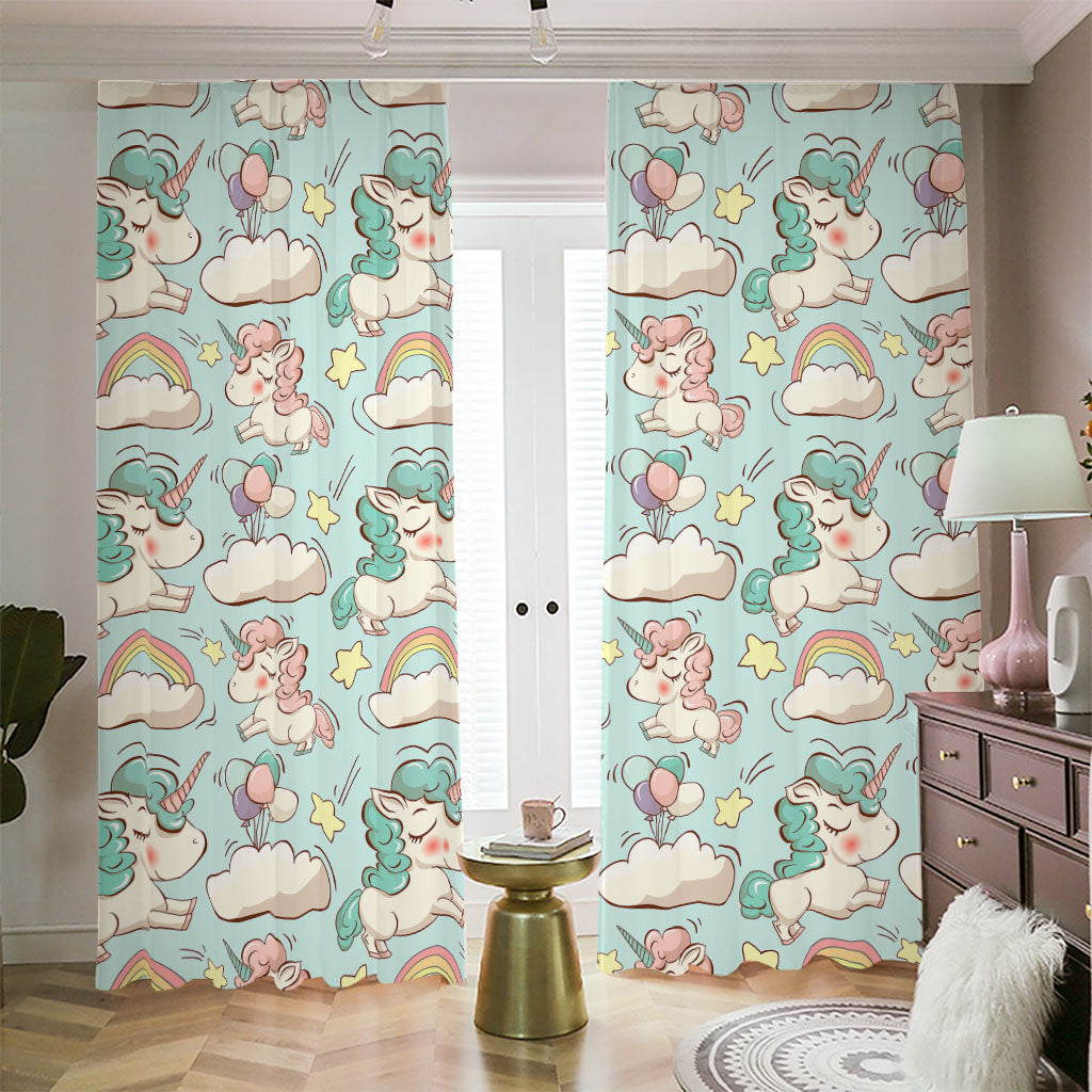 Cute Rainbow Unicorn Pattern Print Blackout Pencil Pleat Curtains