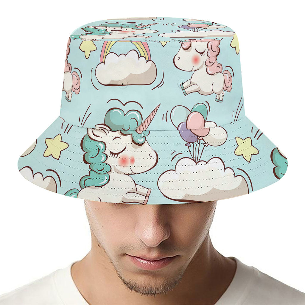 Cute Rainbow Unicorn Pattern Print Bucket Hat