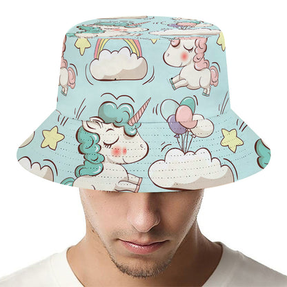 Cute Rainbow Unicorn Pattern Print Bucket Hat