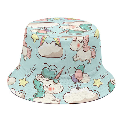Cute Rainbow Unicorn Pattern Print Bucket Hat