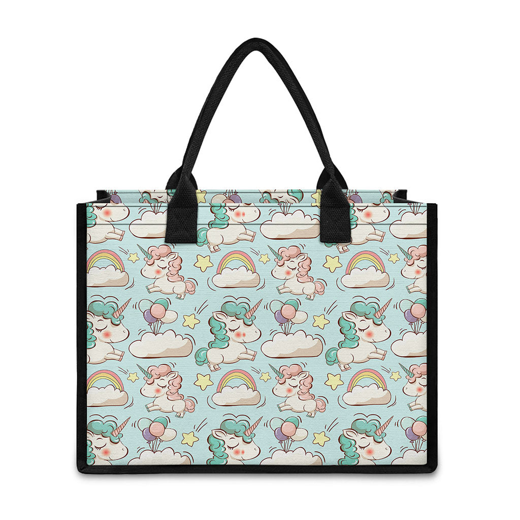 Cute Rainbow Unicorn Pattern Print Canvas Tote Bag