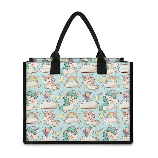 Cute Rainbow Unicorn Pattern Print Canvas Tote Bag