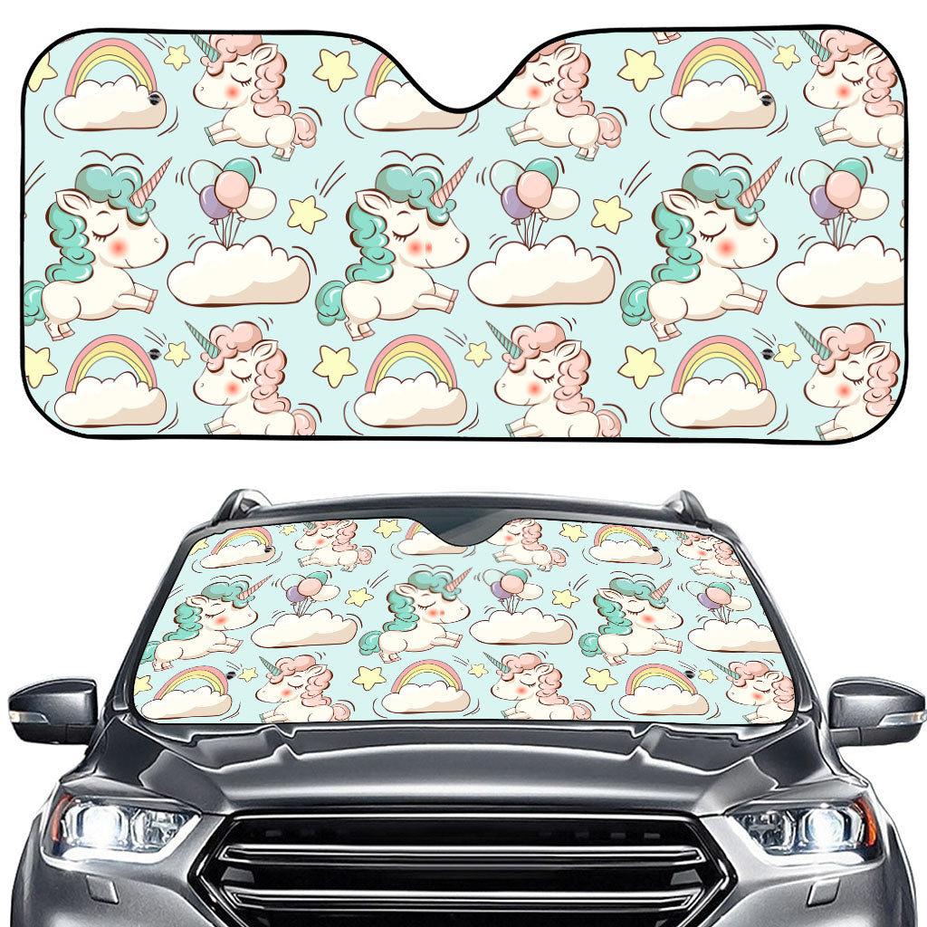 Cute Rainbow Unicorn Pattern Print Car Windshield Sun Shade
